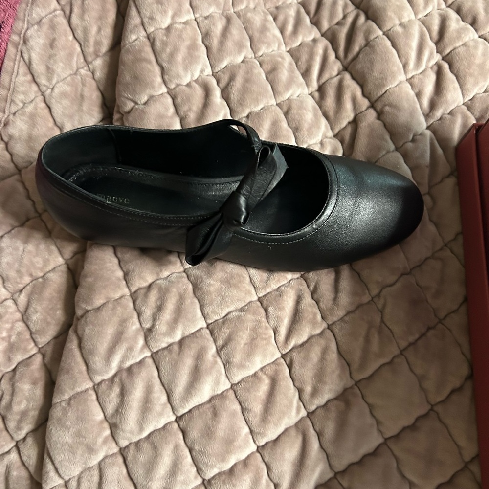 Maje Black Leather Mary Jane Flat with Bow Strap